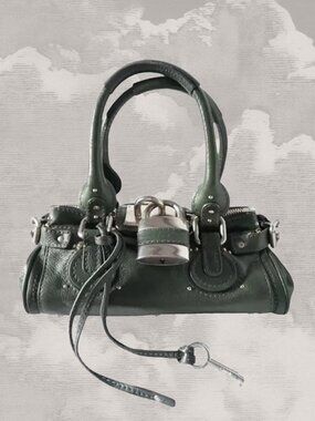 CHLOE Paddington Bag Small Green Silver Satchel Tote Phoebe Philo Y2K